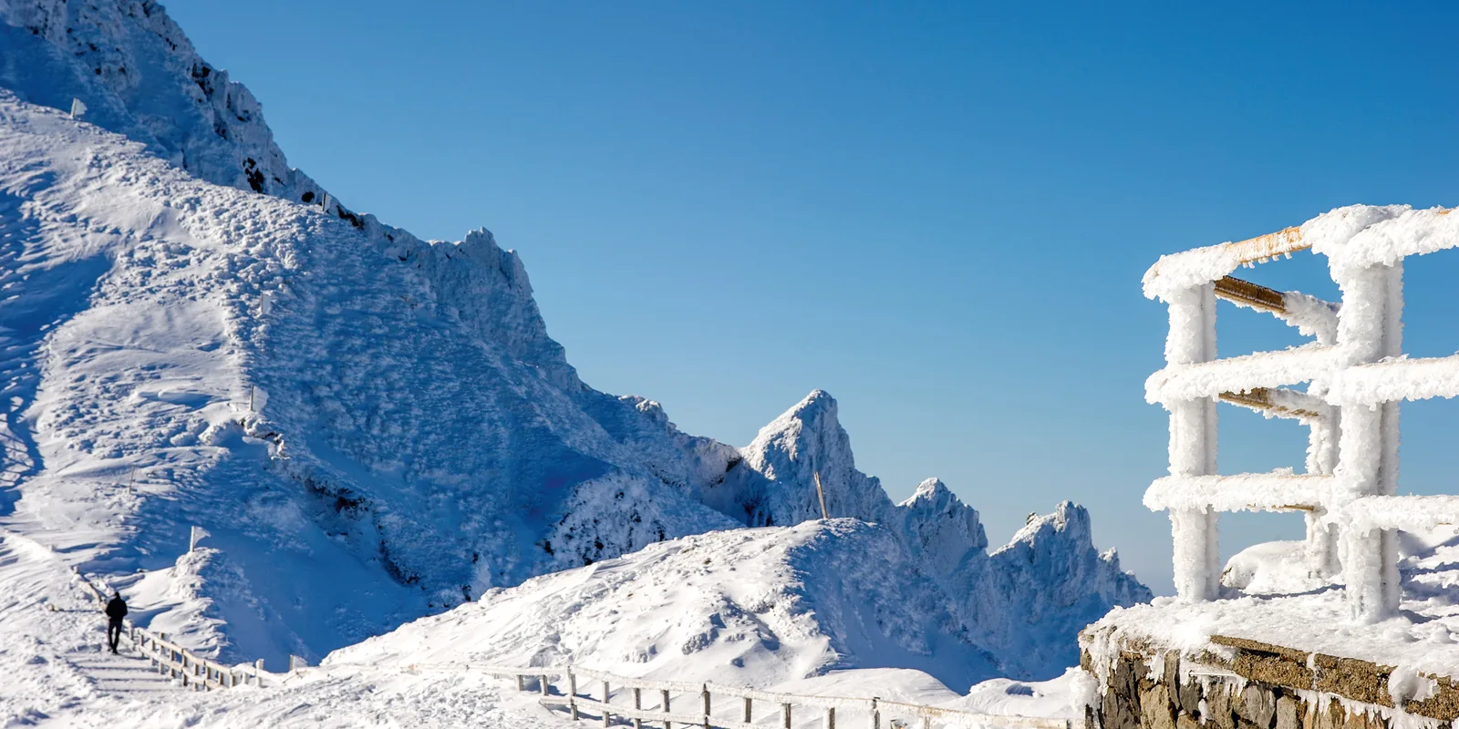 Crêtes givrées du puy de Sancy sous un ciel bleu